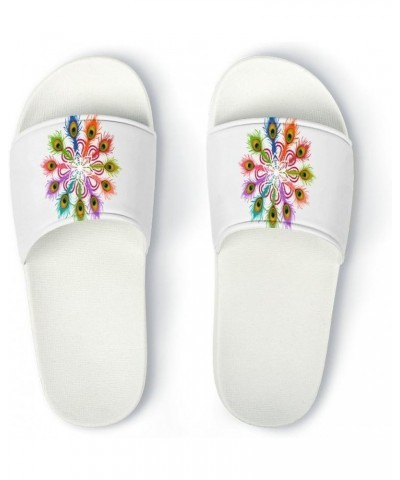 Colorful Peacock Feather Home Slippers PVC Open Toe Shower Slippers Fashion Sandals for Men Women 37 (235mm) White-style $25....