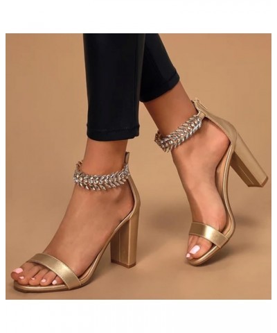 Women Classic Open Toe Chunky High Heel Sandal Embellished Crystal Ankle Strap Back Zipper Evening Pumps Dress Shoes Size 4-1...