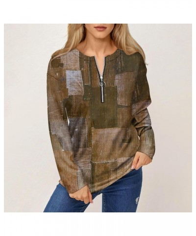 Women's Fashion Loose Printed Comfy T-Shirt Top Casual Zipper Sweatshirt Round Neck Long Sleeve Tunic Pullover 2-coffee $11.4...