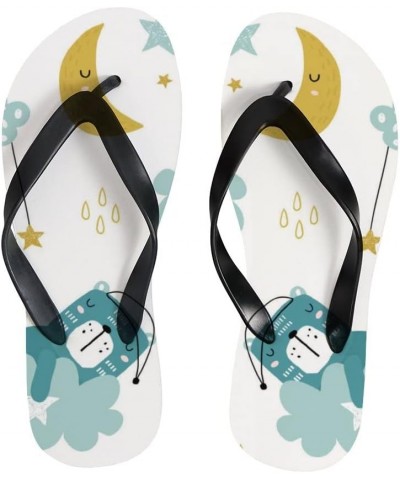 Women's Slim Flip Flops Summer Beach Slipper Casual Flat Slides Tongs Scandals Abstract Flowers Cute Bear in Sky $10.32 Sandals