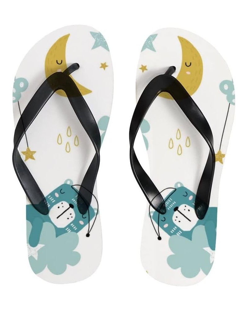 Women's Slim Flip Flops Summer Beach Slipper Casual Flat Slides Tongs Scandals Abstract Flowers Cute Bear in Sky $10.32 Sandals