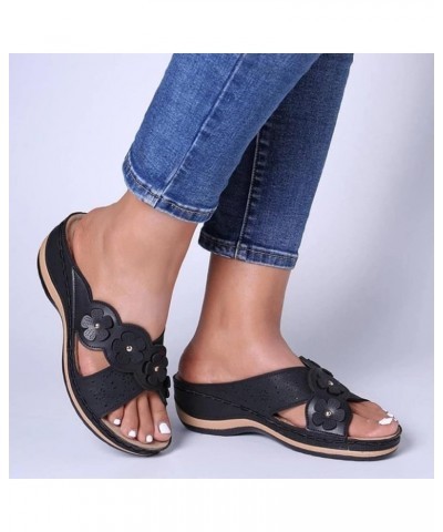 Wedges Sandals For Women 2024 Spring Summer Open Toe Comfy Flower Hollow Out Slippers Slip On Flip Flops Holiday Beach Shoes ...