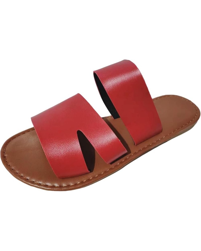 Flat Sandals for Women Dressy Summer Sandals Women Flat Slip On Open Toe Sandals Casual Beach Flip Flops Slippers Red $13.24 ...