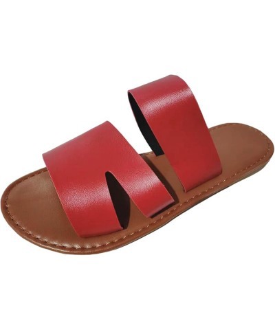 Flat Sandals for Women Dressy Summer Sandals Women Flat Slip On Open Toe Sandals Casual Beach Flip Flops Slippers Red $13.24 ...