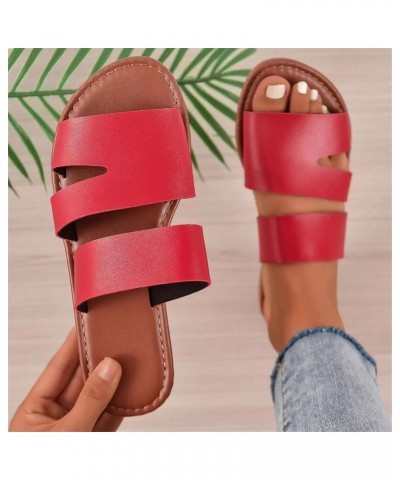 Flat Sandals for Women Dressy Summer Sandals Women Flat Slip On Open Toe Sandals Casual Beach Flip Flops Slippers Red $13.24 ...