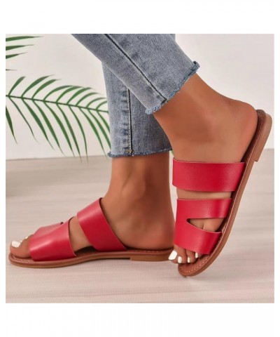 Flat Sandals for Women Dressy Summer Sandals Women Flat Slip On Open Toe Sandals Casual Beach Flip Flops Slippers Red $13.24 ...