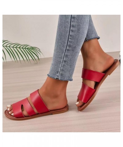 Flat Sandals for Women Dressy Summer Sandals Women Flat Slip On Open Toe Sandals Casual Beach Flip Flops Slippers Red $13.24 ...