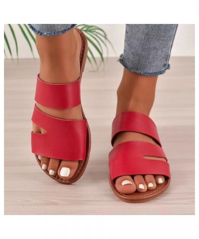 Flat Sandals for Women Dressy Summer Sandals Women Flat Slip On Open Toe Sandals Casual Beach Flip Flops Slippers Red $13.24 ...