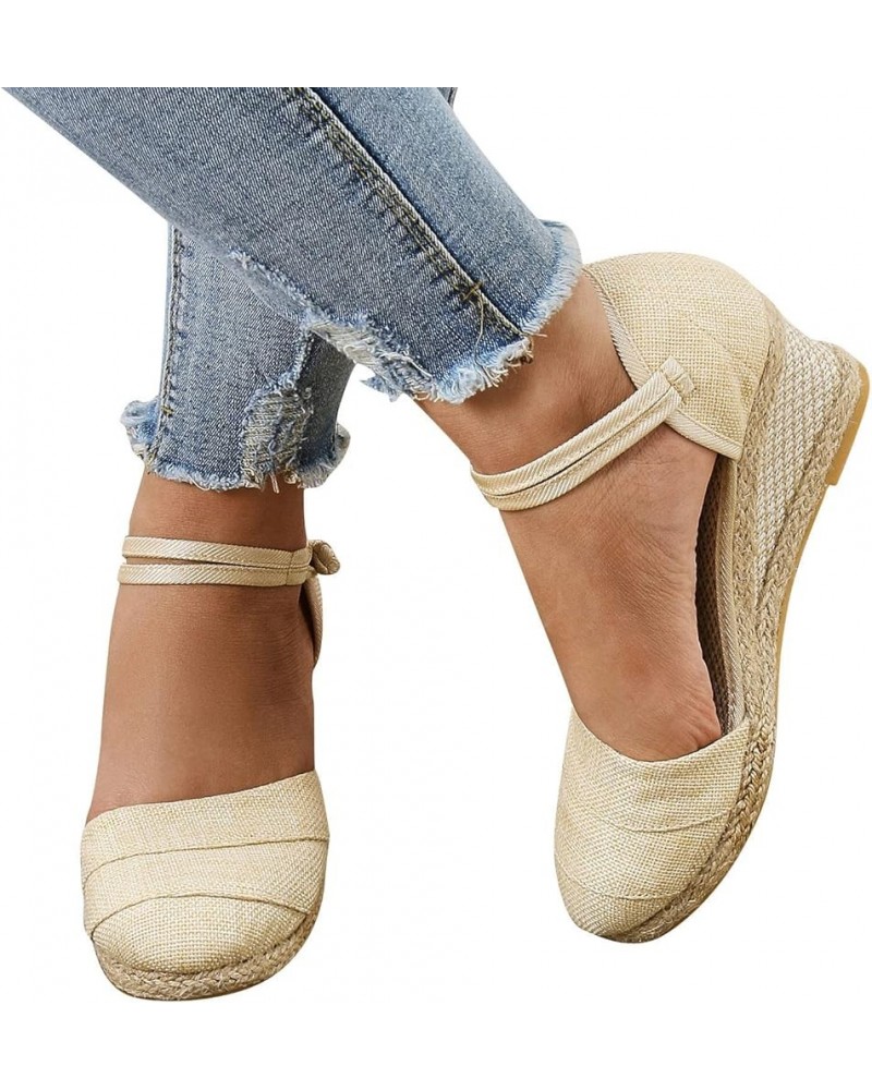 Sandals for Women,Womens Closed Toe Summer Sandals 2023 Casual Ankle Strap Closed Toe Espadrilles Wedge Sandals A Beige $18.0...