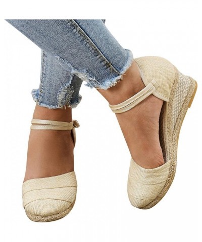 Sandals for Women,Womens Closed Toe Summer Sandals 2023 Casual Ankle Strap Closed Toe Espadrilles Wedge Sandals A Beige $18.0...