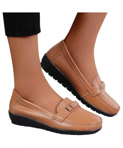 Women Slip-On Platform Loafers, Women's Fashion Slip-On Sneaker Casual Flat Loafers Brown $22.03 Loafers & Slip-Ons