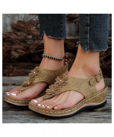 Womens Wedge Sandals Non Slip Arch Support Platform Sandals Summer Walking Comfortable Orthopedic Flip-Flops Yellow $20.13 Ou...