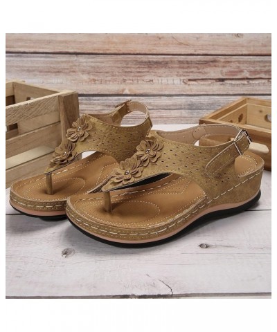 Womens Wedge Sandals Non Slip Arch Support Platform Sandals Summer Walking Comfortable Orthopedic Flip-Flops Yellow $20.13 Ou...