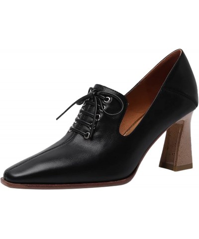 Women's Retro English Pointed Thick Heel French Single Shoes Women Slip on Shoes Casual Black $17.23 Flats