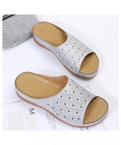 Wedge Slides for Women with Arch Support, Women's Slip on Wedge Slide Sandals, Comfortable Rhinestone Roman Open Toe Cute Gli...