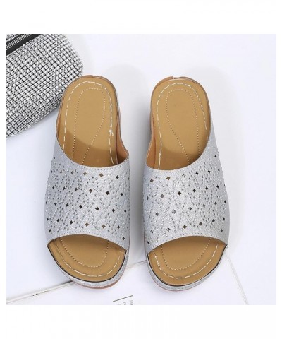 Wedge Slides for Women with Arch Support, Women's Slip on Wedge Slide Sandals, Comfortable Rhinestone Roman Open Toe Cute Gli...