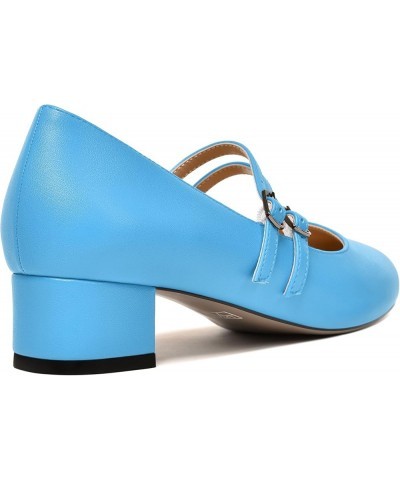 Womens Office Round Toe Adjustable Strap Fashion Buckle Matte Chunky Low Heel Pumps Shoes 1.5 Inch Sky Blue $36.95 Pumps