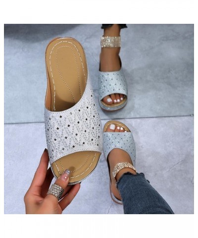 Wedge Slides for Women with Arch Support, Women's Slip on Wedge Slide Sandals, Comfortable Rhinestone Roman Open Toe Cute Gli...