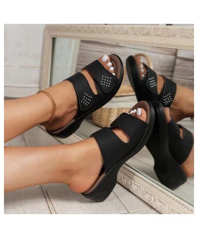 Women's Summer Hollow Wedge Peep Toe Flower Casual Comfortable Sandals Z 05-black $12.14 Sandals