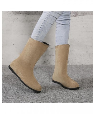 Women'S Fashion Solid Color Sand Surface Mid Calf Boots Pu Flat Heel Short Boots Heel Short Heel Mid Calf Boots Womens Boots ...