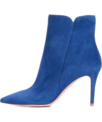 Women's Pointed Toe Ankle Boots 8.5CM High Heel Winter Booties Side Zipper Shoes Blue $32.66 Boots