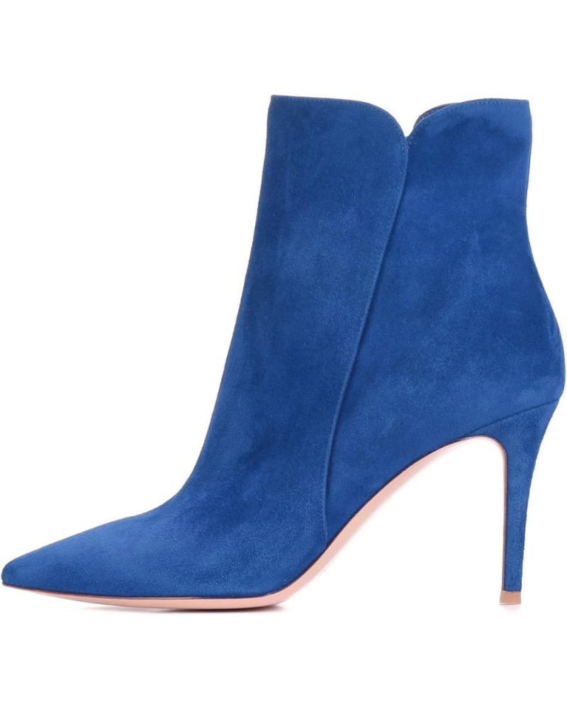 Women's Pointed Toe Ankle Boots 8.5CM High Heel Winter Booties Side Zipper Shoes Blue $32.66 Boots