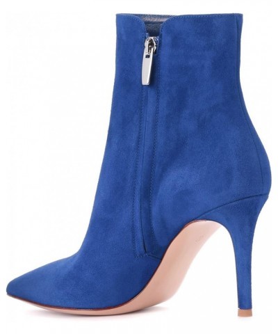 Women's Pointed Toe Ankle Boots 8.5CM High Heel Winter Booties Side Zipper Shoes Blue $32.66 Boots