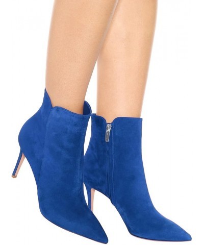 Women's Pointed Toe Ankle Boots 8.5CM High Heel Winter Booties Side Zipper Shoes Blue $32.66 Boots