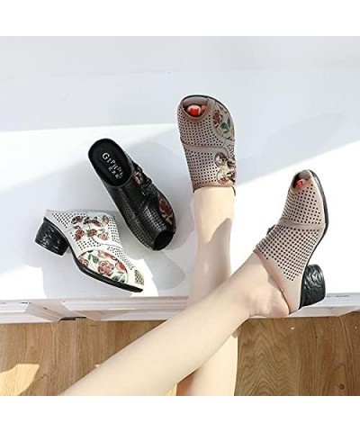 Women's Fashion Casual Hollow Out Roman Style Thick Heel Shoes Slides High Heels Thick Shoes Sandals Peep Toe Shoes Women San...