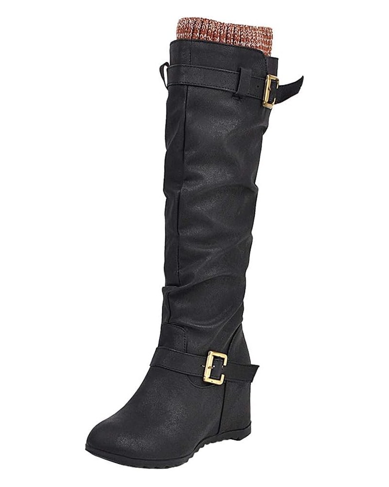 Women Winter Shoes Wedge Heels Slouch Boots Black 1 $25.70 Boots