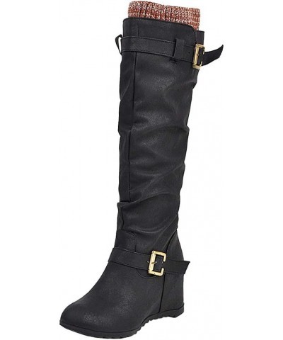 Women Winter Shoes Wedge Heels Slouch Boots Black 1 $25.70 Boots