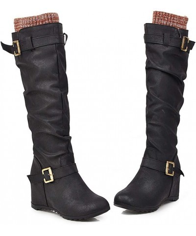 Women Winter Shoes Wedge Heels Slouch Boots Black 1 $25.70 Boots