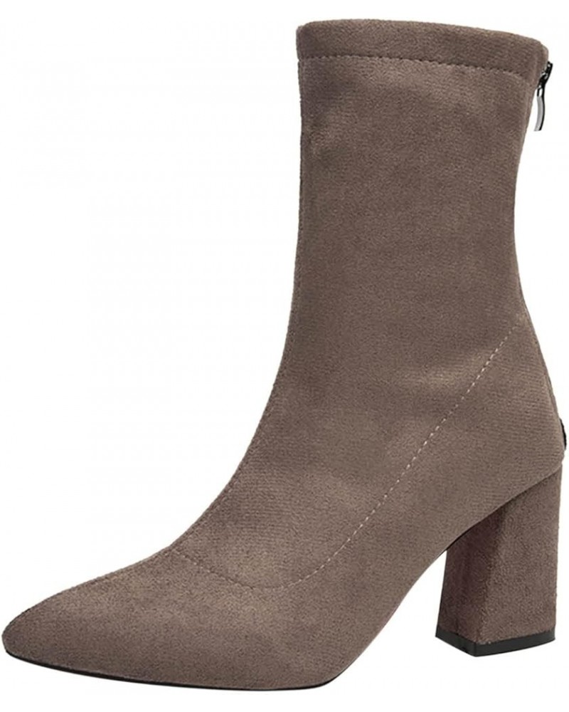 Ankle Boots for Women Zipper Mid Calf Booties Womens Outdoor Booties Women'S Slip On Boot Khaki-a $17.86 Outdoor Shoes