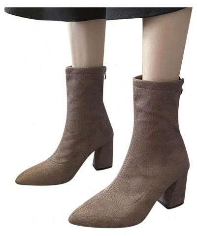 Ankle Boots for Women Zipper Mid Calf Booties Womens Outdoor Booties Women'S Slip On Boot Khaki-a $17.86 Outdoor Shoes