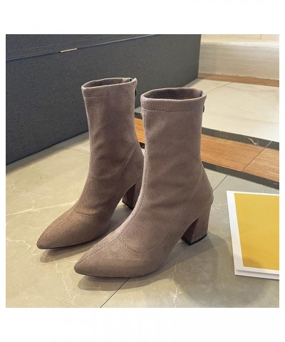 Ankle Boots for Women Zipper Mid Calf Booties Womens Outdoor Booties Women'S Slip On Boot Khaki-a $17.86 Outdoor Shoes