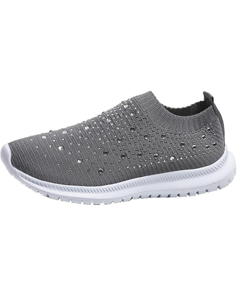 Women's Fashion Rhinestone Mesh Knit Slip On Sneaker Slip On Knitted Flats Work Shoes Flexible Lightweight Casual Easy Shoes ...