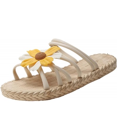 Women's Flower Decor Slide Sandal Women Beauty Comfort Cute Four Leaf Sandals Summer Footwear Versatile Beach 6.5 Yellow $11....