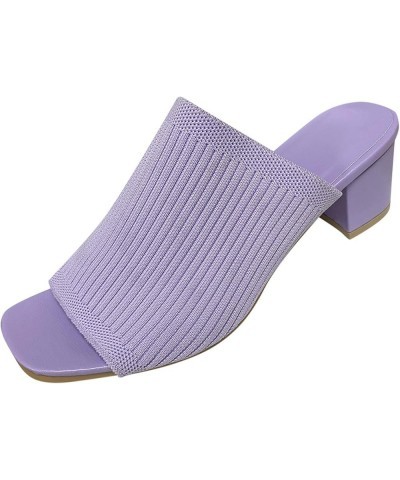 pointed toe heels for women,Womens Mesh Fashion Casual Sandals Chunky Heel High Heel Sandals Purple $11.30 Sandals