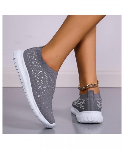 Women's Fashion Rhinestone Mesh Knit Slip On Sneaker Slip On Knitted Flats Work Shoes Flexible Lightweight Casual Easy Shoes ...