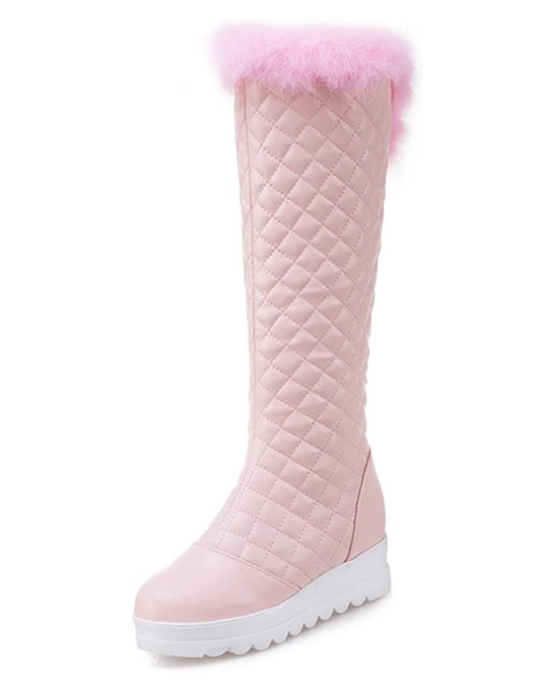 Women's Winter Warm Boots Zipper Plush Lined Platform Wide Calf Knee High Tall Snow Boot 39 Pink $34.64 Boots