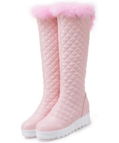 Women's Winter Warm Boots Zipper Plush Lined Platform Wide Calf Knee High Tall Snow Boot 39 Pink $34.64 Boots