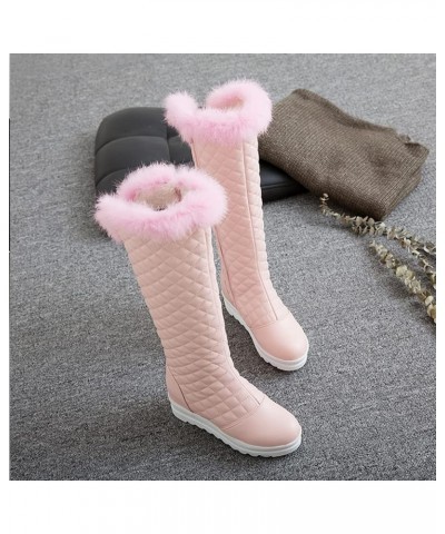 Women's Winter Warm Boots Zipper Plush Lined Platform Wide Calf Knee High Tall Snow Boot 39 Pink $34.64 Boots