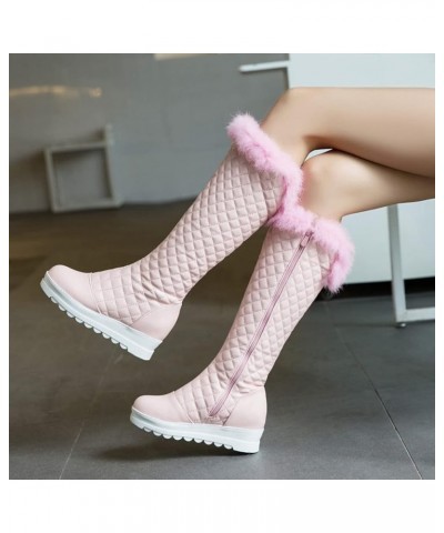 Women's Winter Warm Boots Zipper Plush Lined Platform Wide Calf Knee High Tall Snow Boot 39 Pink $34.64 Boots