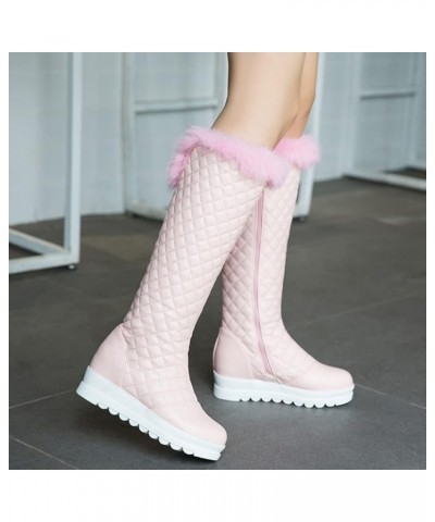 Women's Winter Warm Boots Zipper Plush Lined Platform Wide Calf Knee High Tall Snow Boot 39 Pink $34.64 Boots