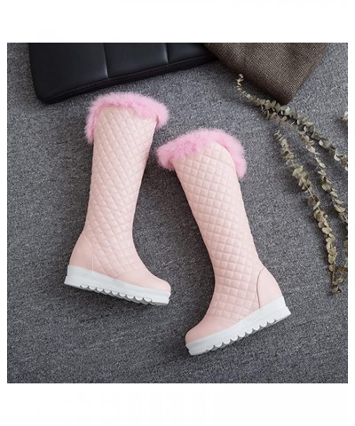 Women's Winter Warm Boots Zipper Plush Lined Platform Wide Calf Knee High Tall Snow Boot 39 Pink $34.64 Boots