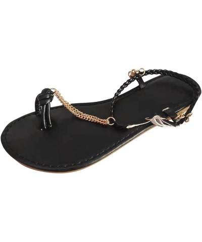 Flip Flops For Women Dressy sandals Women Black Flats Shoes Women sandalias De Mujer Elegantes sandals Women Flats Sho 9-blac...