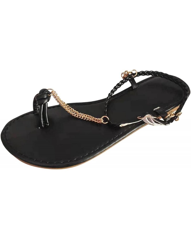 Flip Flops For Women Dressy sandals Women Black Flats Shoes Women sandalias De Mujer Elegantes sandals Women Flats Sho 9-blac...