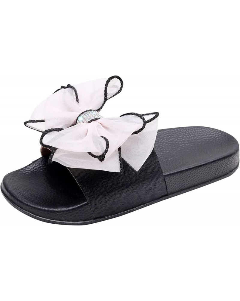 Breathable Open Toe Sandals for Women Summer Bow Knot Rhinestone Decoration Flat Bottom Comfortable Non Slip Versatile Shoes ...