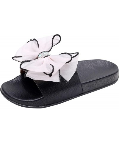 Breathable Open Toe Sandals for Women Summer Bow Knot Rhinestone Decoration Flat Bottom Comfortable Non Slip Versatile Shoes ...