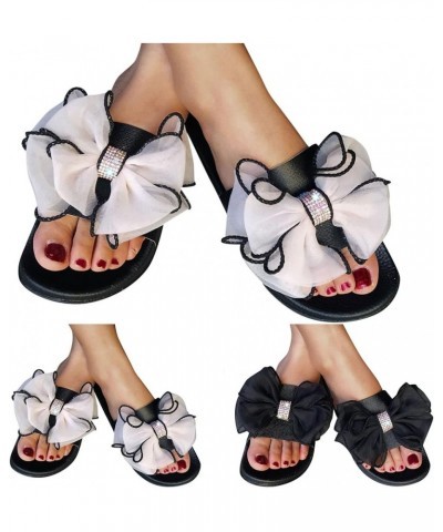 Breathable Open Toe Sandals for Women Summer Bow Knot Rhinestone Decoration Flat Bottom Comfortable Non Slip Versatile Shoes ...